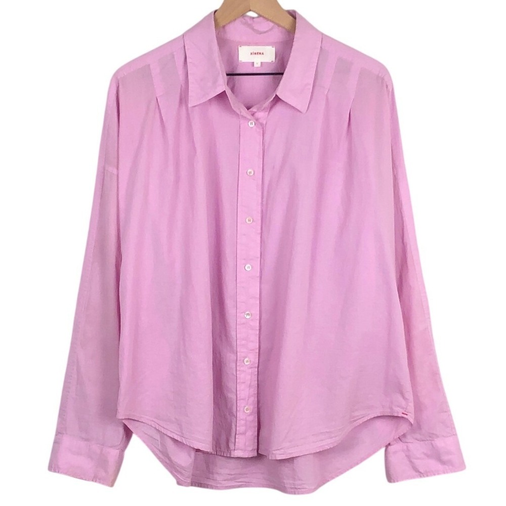 XIRENA Button Up Shirt Women's Sz L Orchid Pink 100% Cotton Poplin Oversized L/S - Picture 1 of 12